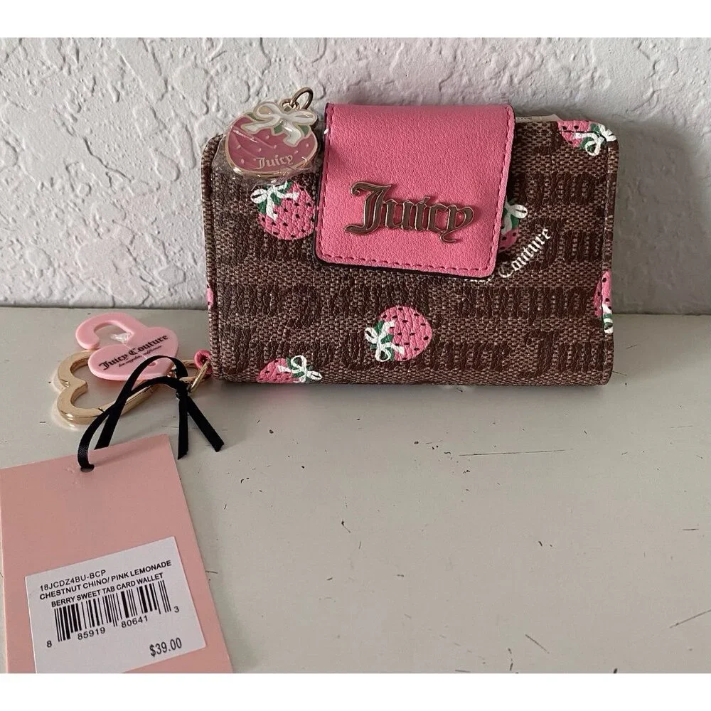 Juicy Couture Chestnut Chino Pink Lemonade Berry Sweet Tab Card Wallet NEW